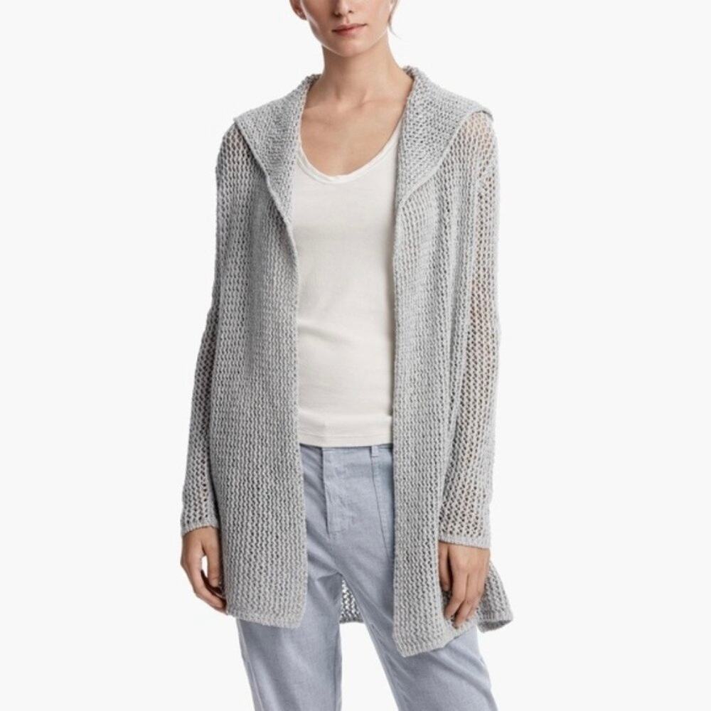 James Perse Open Stitch Knit Hooded Cardigan Sweater in gray 1 / US small